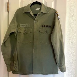 Army Fatigue Blouse Shirt | Olive Green | Mens 14 1/2 X 33 | Airborne Patch